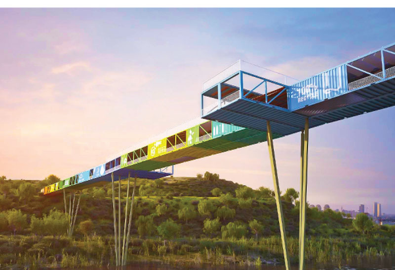 ECOntainer bridge, connecting two sides of Aerial Sharon Park in Israel by Yoav Messer Architects